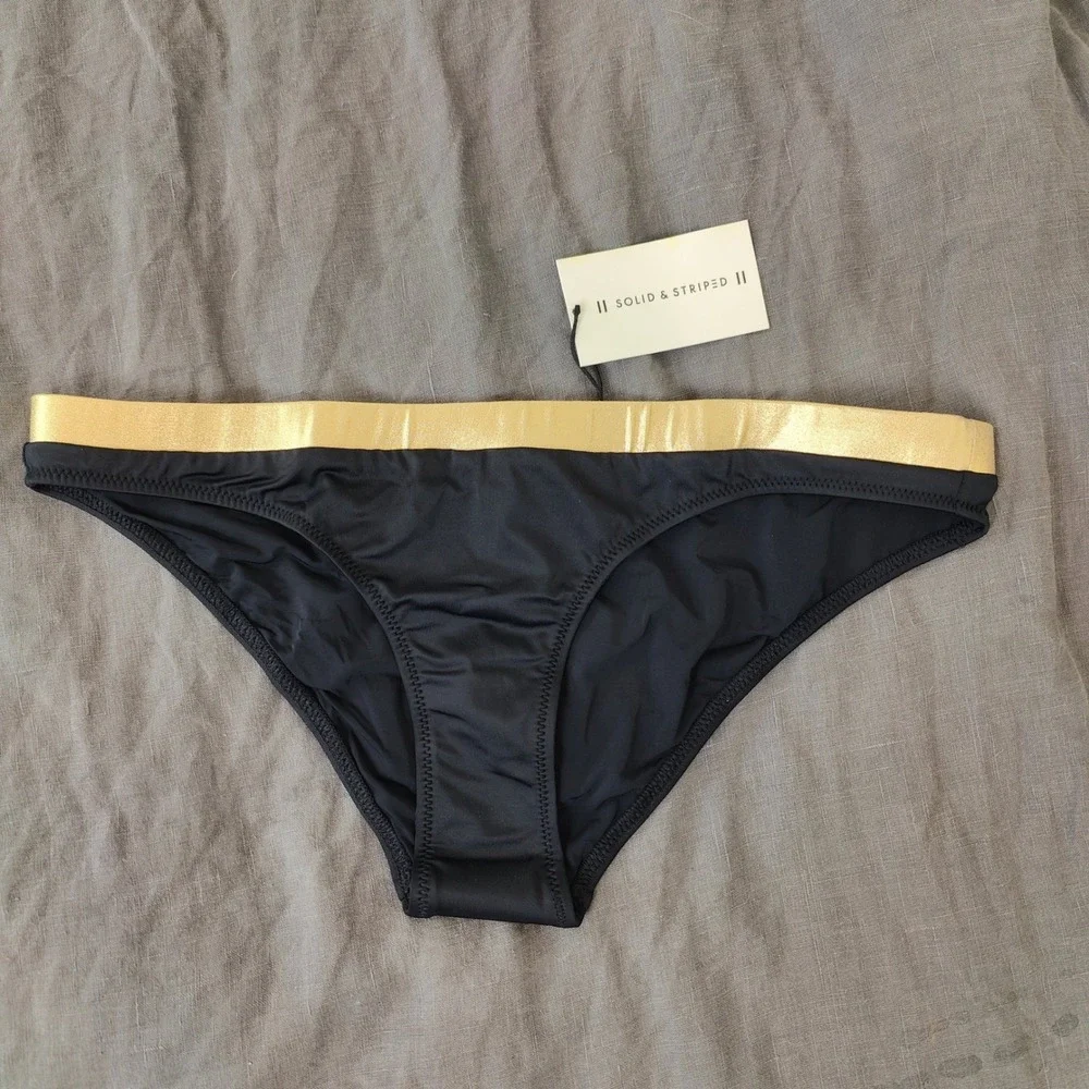 Solid & Striped Womens Bikini Bottom Large Black Gold Metallic Trim Glam Resort‎